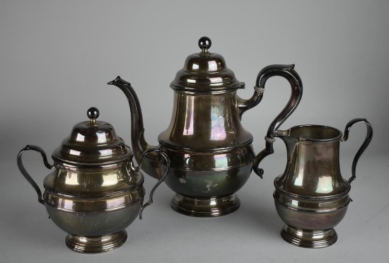 Vintage International Sterling Silver Teapot, Lidded Sugar and Creamer with “P” Monogram
