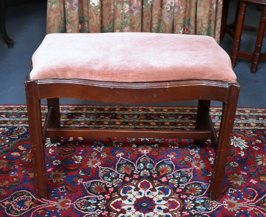 Vintage Wooden Bench Seat with Dusky Pink Upholstery