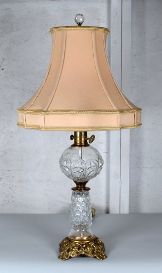 Brass and Glass Table Lamp with Silk-O-Lite Shade