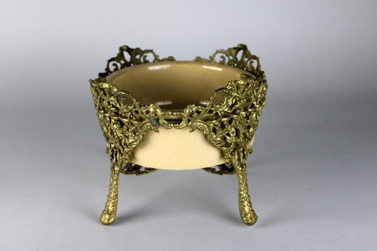 Robinson Ransbottom Stoneware Bowl Married to Brass Finished Dish Stand