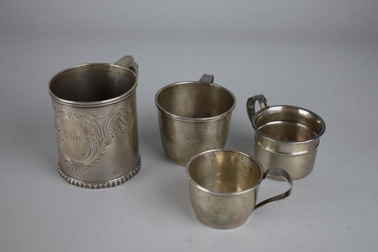 Lot of Antique Sterling Silver Mugs & Child's Mugs