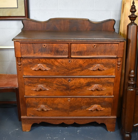 Antique Victorian Burl Walnut Chest with Moustache Pulls