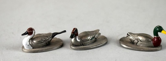 Three Miniature Pewter Waterfowl Figures by Ray Lamb, 1984