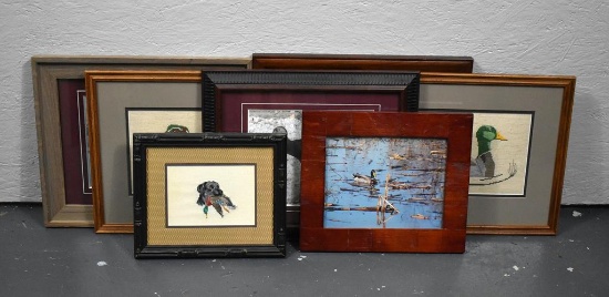 Lot of Seven Framed Needlework & Photograph Duck Hunting & Wild Life Art