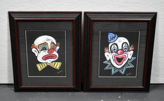 Fulmer (XX-XXI) Pair of Clown Face Pastels, Signed