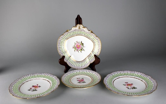 Four Antique Porcelain Dishes and Stand