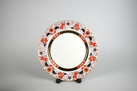 Antique Ashworth Brothers Ironstone Imari Style Plate with Wooden Stand