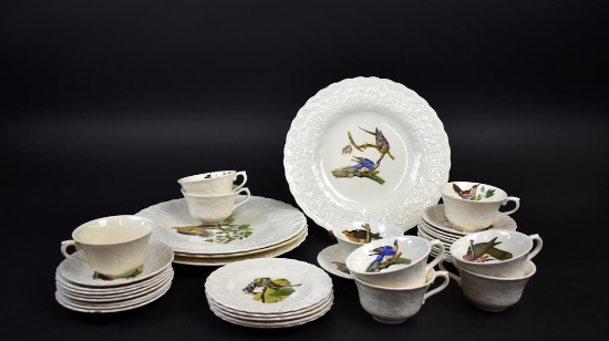 Alfred Meakin Birds of America 28 Piece China Set with Embossed Floral Rims