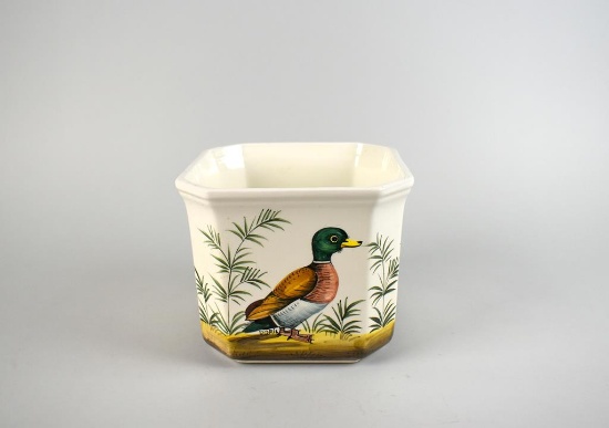 Hand Painted Octagonal Planter with Mallard Duck Theme, Italy
