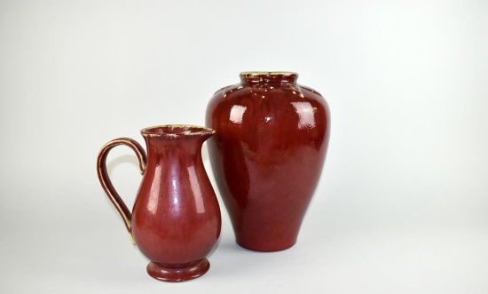 Contemporary Asian Oxblood Vase & Pitcher
