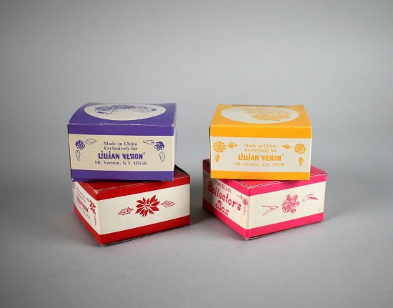 Lot of Four Lillian Vernon Ceramic Trinket Boxes with Floral Designs