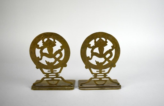 Pair of Chinese Brass Dragon Bookends