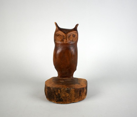 Primitive Folk Art Hand Carved Wooden Owl Figure