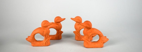 Set of Four Terra Cotta Duck Shaped Napkin Rings