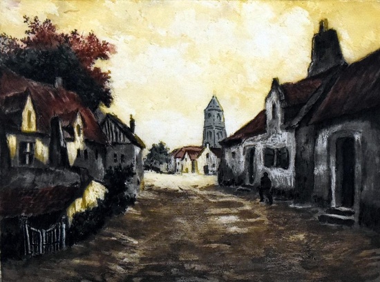 Neubacher (XX-XXI) German School, Village Street, Tinted Etching, Signed