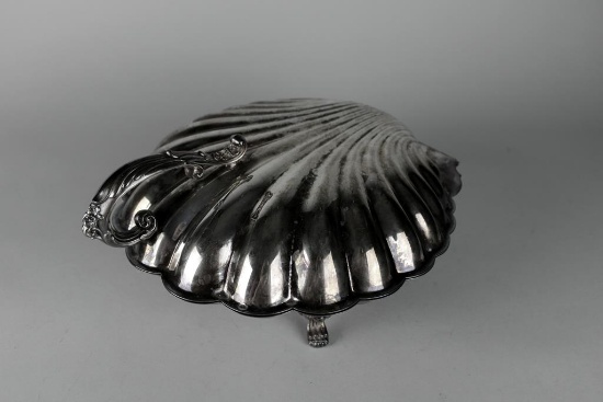 Vintage Silver Plate Shell Serving Dish with Paw Feet