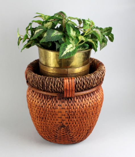 Faux Greenery in Chinese Woven Basket