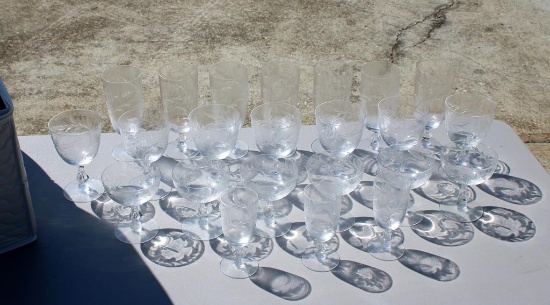 23 Pieces of Etched Crystal Stemware