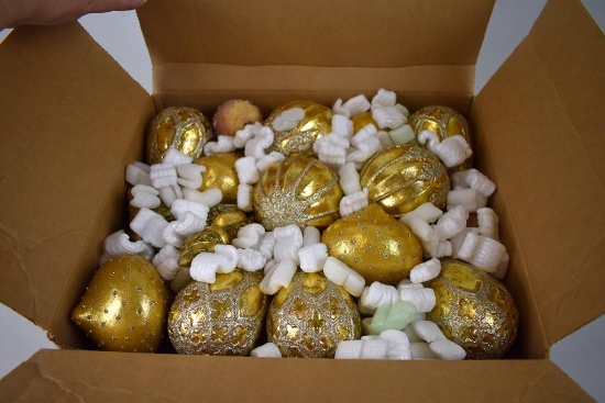 Box of Gold Christmas Ornaments