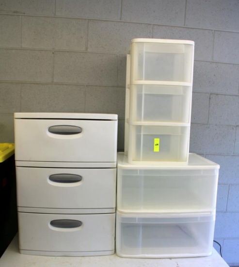 Three Stacks of Plastic Organizer Drawers