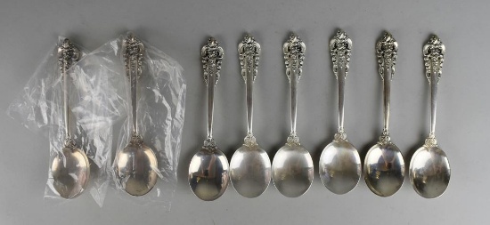 Set of 8 Wallace Grande Baroque Sterling Silver Cream Soup Spoons