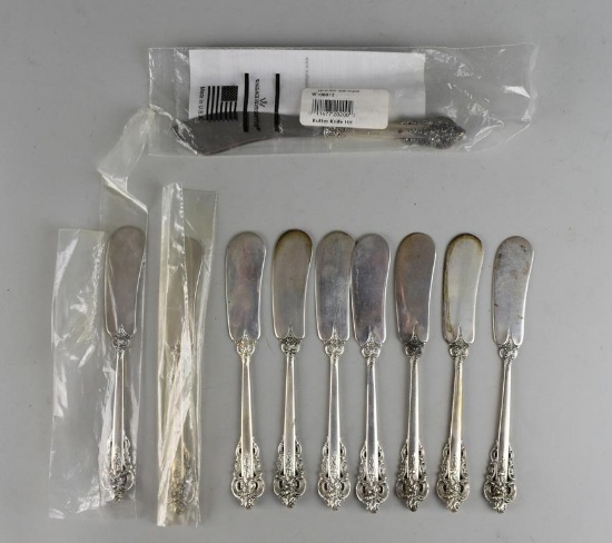 Set of 9 Wallace Grande Baroque Sterling Silver Individual Butter Knives and 1 Master Butter Knife