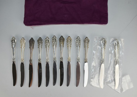 Set of 12 Wallace Grande Baroque Sterling Silver Handle Dinner Knives