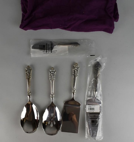 Set of Five Wallace Grande Baroque Sterling Silver Handle Serving Pieces