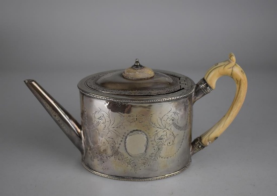 Antique 1823 British London William Vincent Hand Chased Sterling Silver Teapot