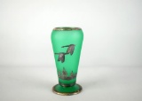 Vintage Frosted Green Glass Silver Overlay Vase