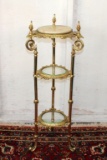 Victorian Brass Three Tier Stand with Marble and Glass Shelf Inserts