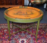 Chinoiserie Hand Painted Oval Accent Tray Table