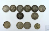 Lot of 11 Morgan or Peace Silver Dollars and a 1968D Kennedy Half Dollar