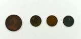 1865, 1880 and 1882 Indian Head Pennies and a Large Cent