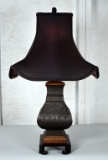 Bronze Finish Chinoiserie Table Lamp with Black Shade