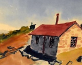 Unsigned, (XX) Hillside Cottage, Watercolor