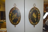Pair of Oval Black & Gold Parrot & Floral Design Plaques