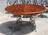 Round Dining Table with Cherry Top and Gunmetal Twisted Rod Base