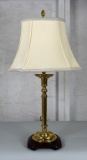 Polished Brass Candlestick Table Lamp with Cream Silk-O-Lite Shade