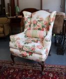 Wingback Arm Chair with Carved Paw Feet, Floral Upholstery and Accent Pillow