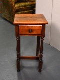 Small Vintage Sheraton Walnut Stand with Beveled Corner Top, One Drawer
