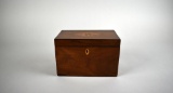 Wooden Compartmented Tea Caddy Box with Floral Inlay on Lid