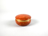 Italian Burnt Orange Alabaster Round Box with Brass Fitting