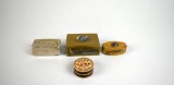 Lot of Four Antique Miniature Boxes and Matchsafe, Miniature Metal Chair Trinket