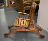 Antique Pressed Oak Convertible Highchair and Stroller with Caned Seat