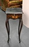 Hand Decorated Black Lacquer Stand with Storage Compartment under Hinged Top