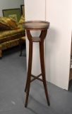 Vintage Mahogany Plant Stand with Brass Fence on Top