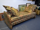 Antique Fainting Couch or Day Bed with New Floral Upholstery and Cushions