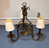 Three Light Farmhouse Style Chandelier with Roosters Motif