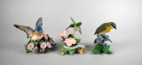 Three Lenox Porcelain Bird Figurines: Lazuli Bunting, 2007 Hummingbird, & Yellow-Breasted Chat